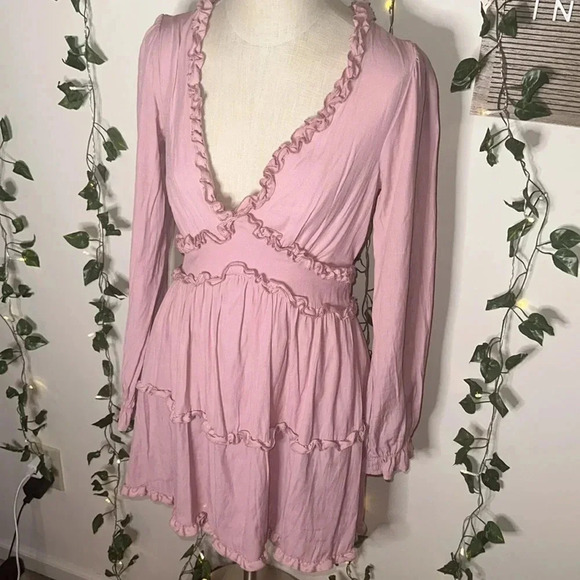 Francesca’s Mi Ami Longsleeve Pink Lana Ruffle Mini Dress - Picture 6 of 11